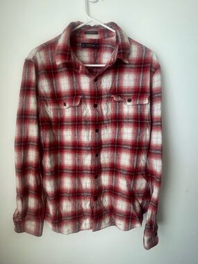 Lucky Brand Red Plaid Long Sleeve Button Down Flannel Shirt size medium